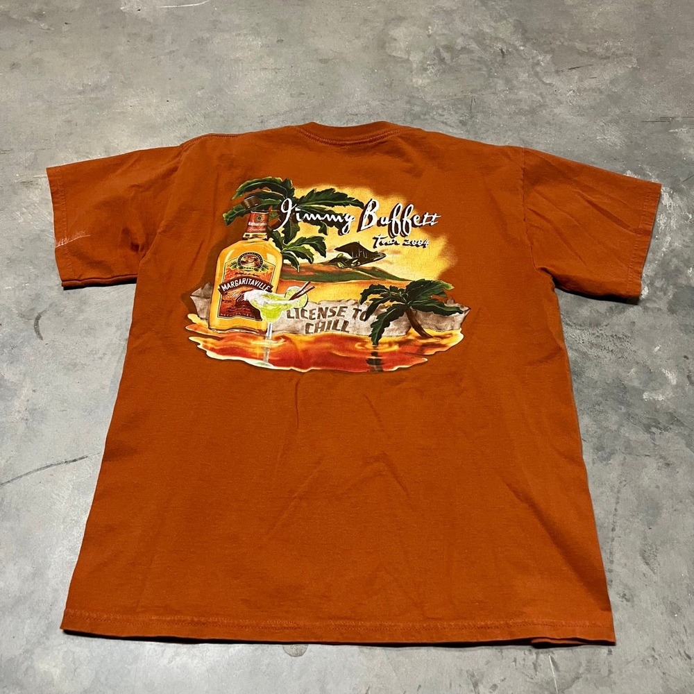 Vintage Jimmy Buffett 2004 License to Chill Tour T-Shirt Orange Mens Large